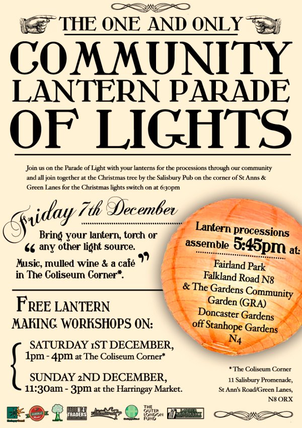 Harringay Lantern Parade, Friday 7th December - starts in Fairland Park at 5.45pm